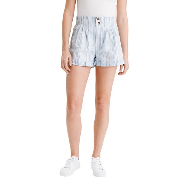 American Eagle AE Striped Mom Shorts Size 6 Light Blue White Ultra High Rise - Picture 1 of 16